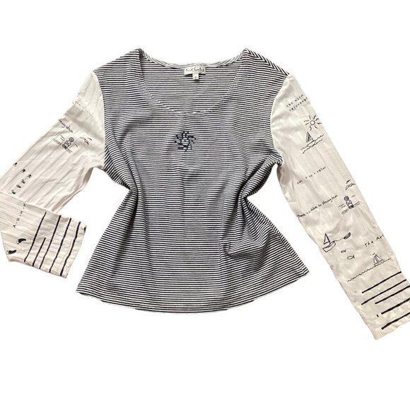 KD Spring Mixed Media Striped Nautical Long Sleeve Top Sz S #156G - Picture 9 of 15